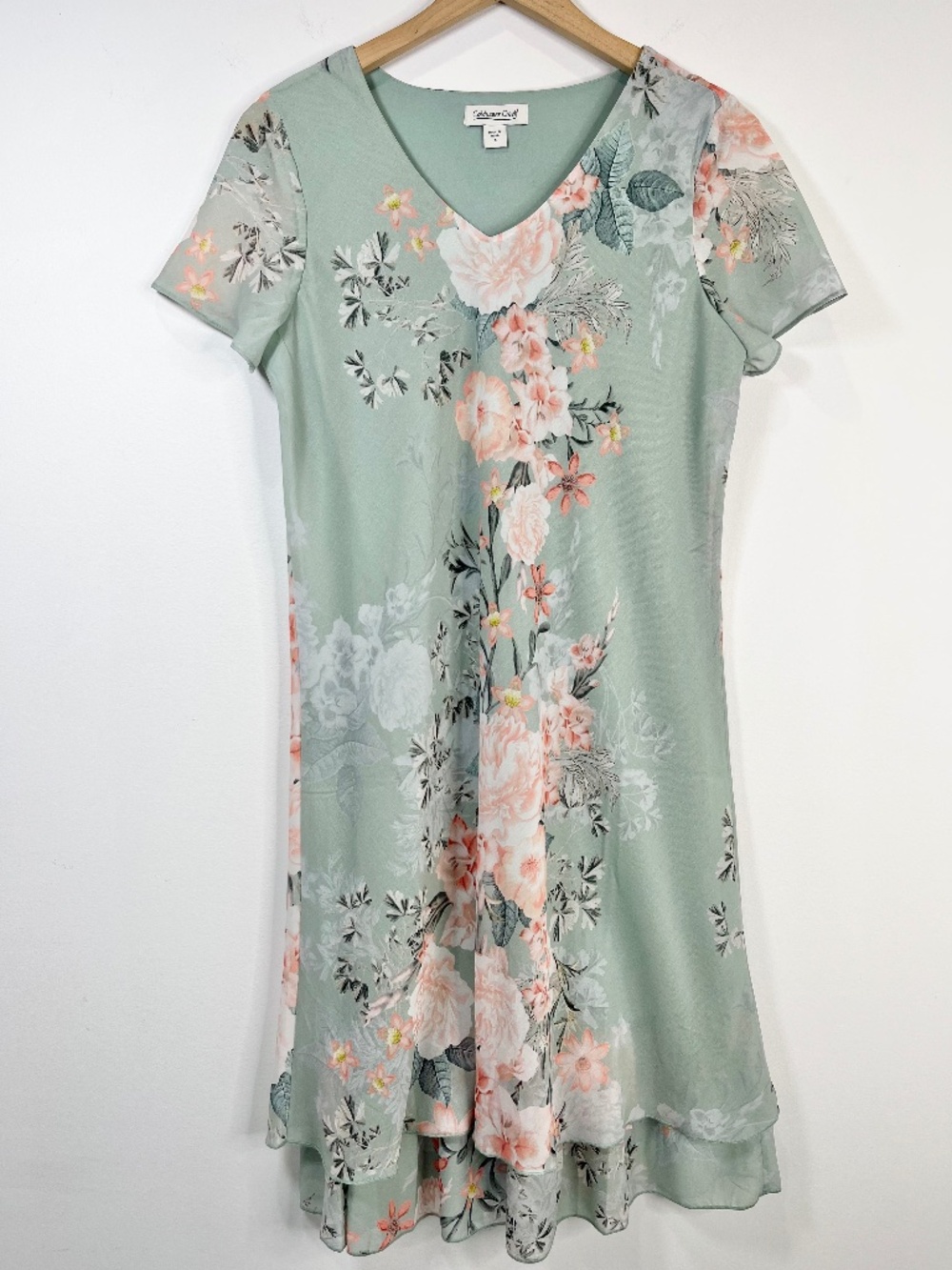 Coldwater Creek Mint Green Floral Short Sleeve Dress - Picture 1 of 8
